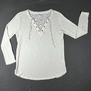 Lace-Up Softcore Cottagecore Top‎ Size XS Cream Boho Coastal Cowgirl Slouchy Fit